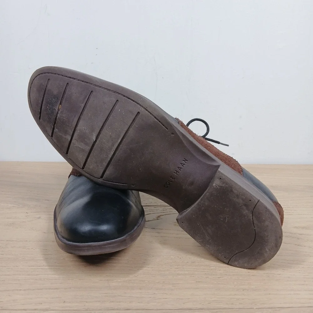 Cole Haan Oxfords Mens 11 Black Brown Leather Lace Up Dress Comfort Sole Classic
